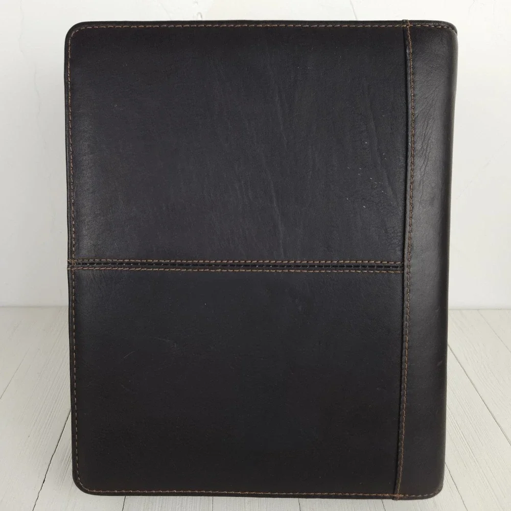 Vtg Franklin Covey 7-Ring Binder Planner Brown Full Grain Leather Zip 90s 10x8